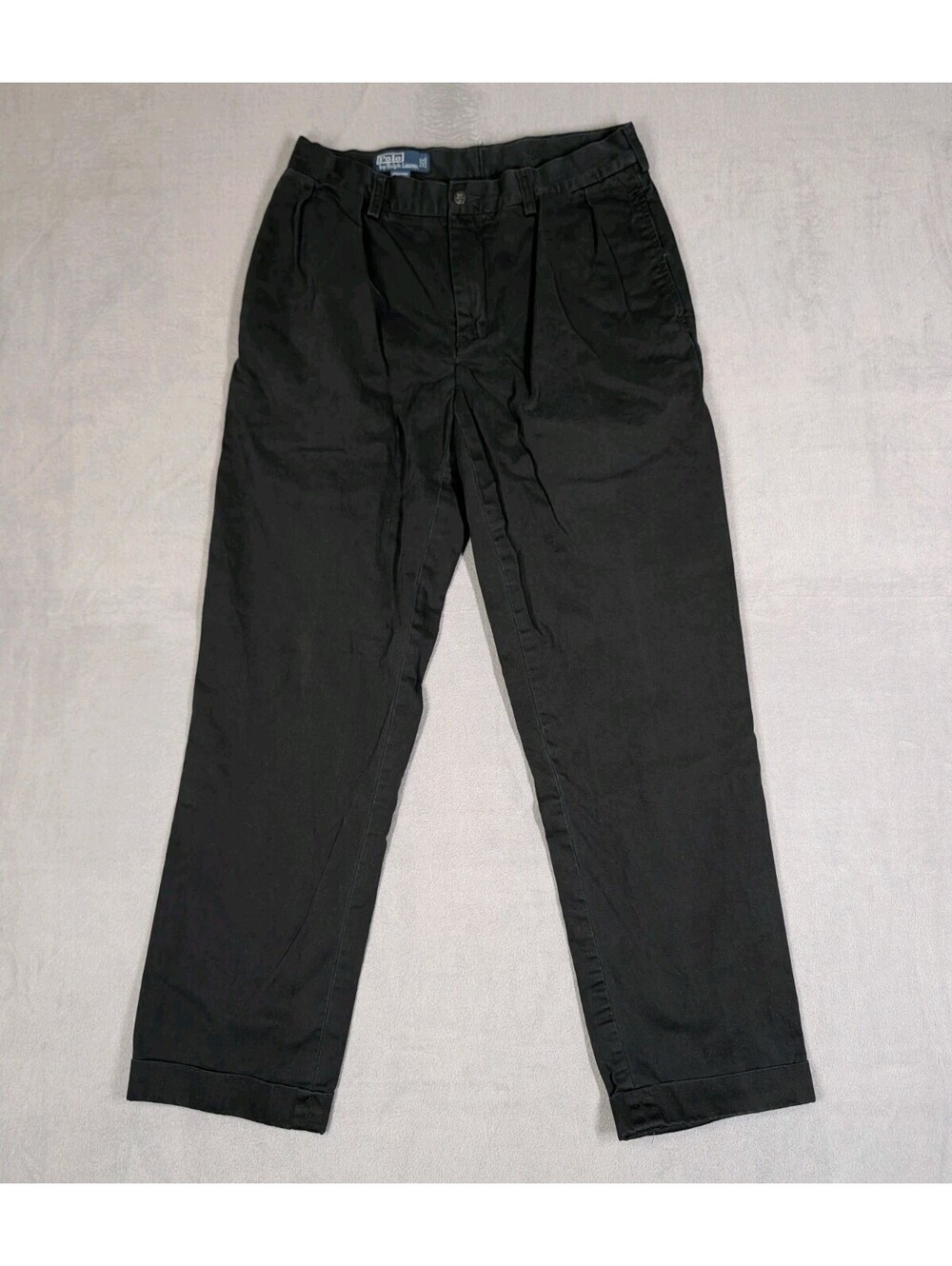 Polo Ralph Lauren Mens 34x34 (32x31) Black Vintage Ethan Pleated Chino Pants 90s